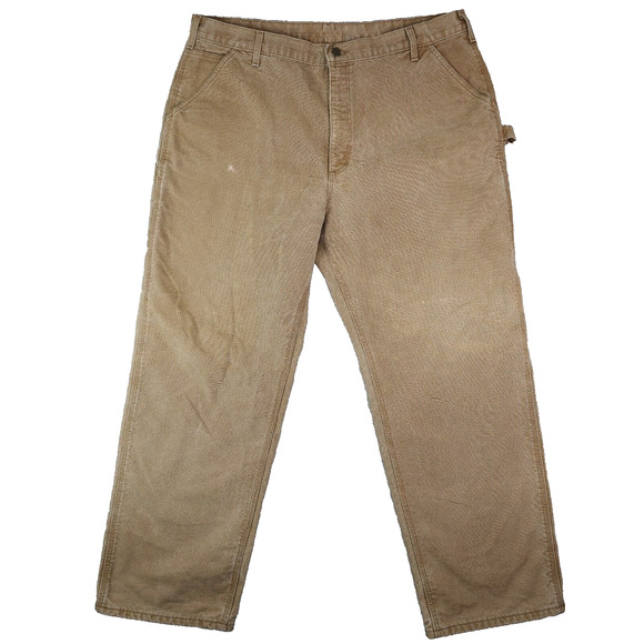 Vtg Carhartt Flannel Lined Carpenter Pants Duck Canvas B111 BRN USA Dungaree Fit